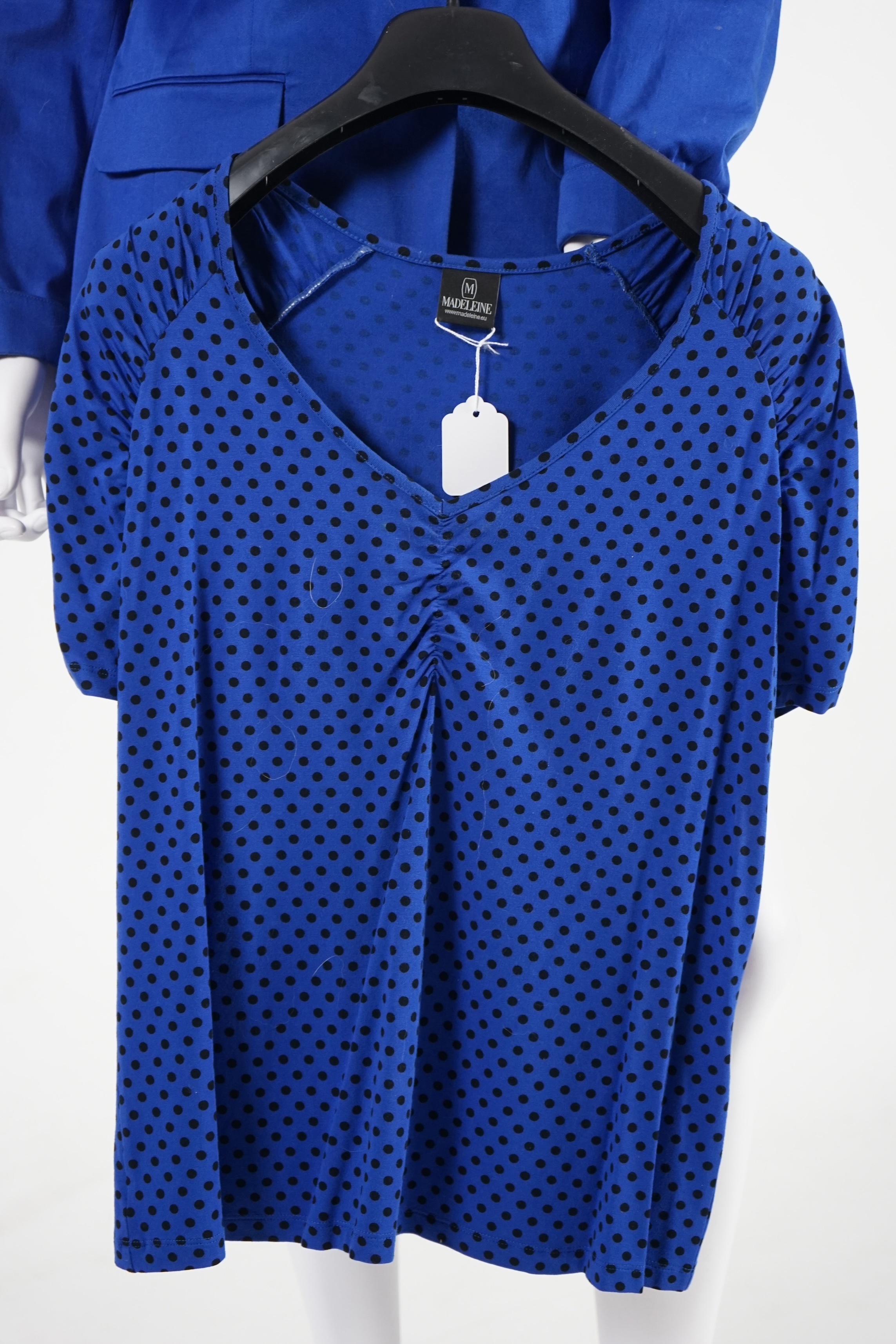 A Madeleine lady's royal blue jacket, polka dot t-shirt and matching jean style trousers, Sizes 14-16 Proceeds to Happy Paws Puppy Rescue